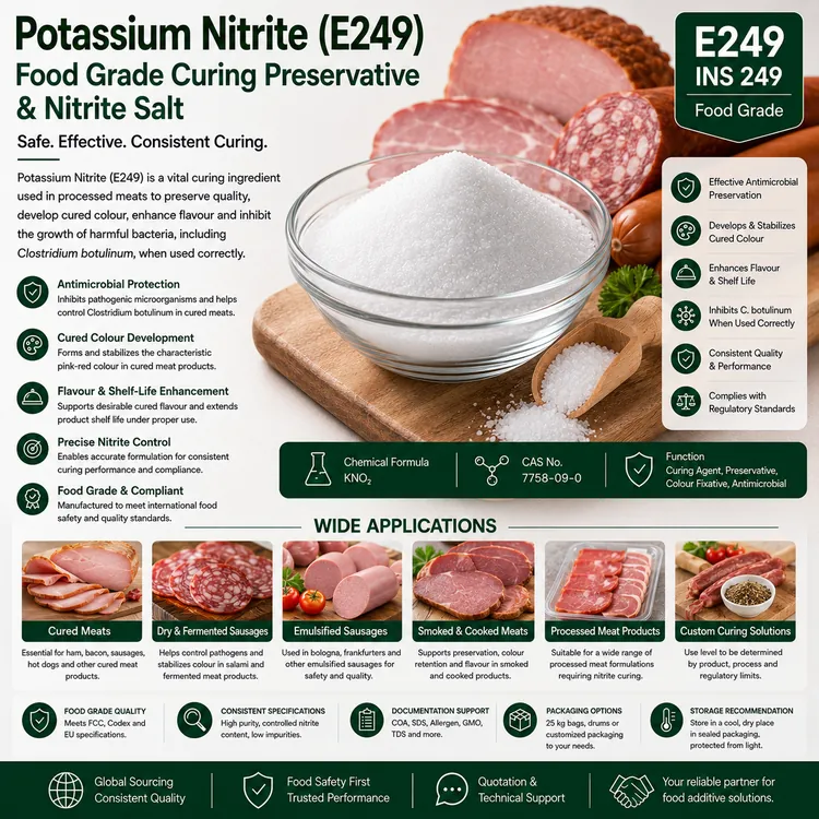 Potassium Nitrite E249 food curing preservative food additive ingredient illustration